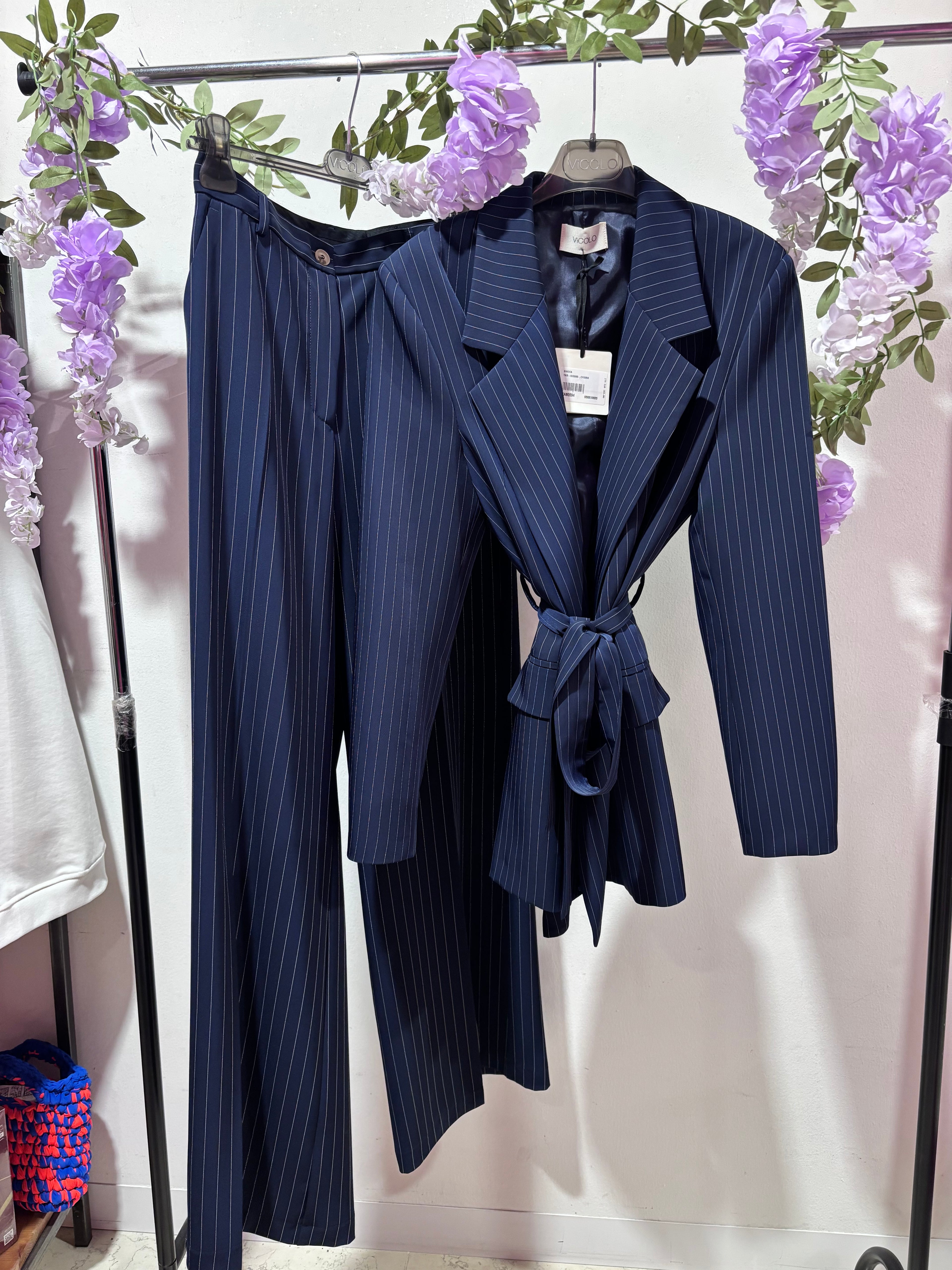 Giacca kimono gessata blu vicolo